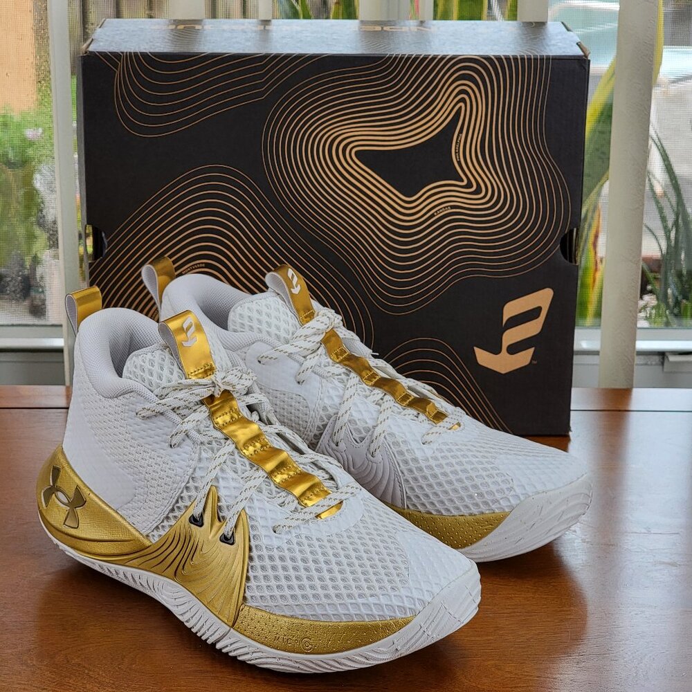 Under Armour Men's UA Embiid 1 3023086-105 White/Metallic Gold Size 9